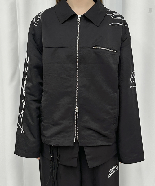 NYLON LOGO BLOUSON JACKET, BLACK