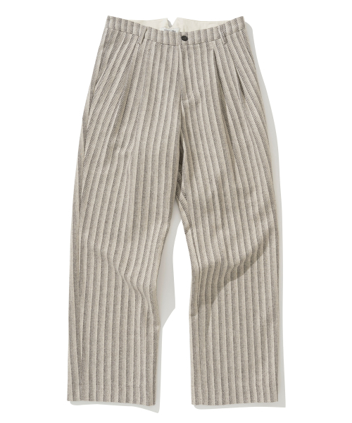 wool two tuck pants ivory stripe