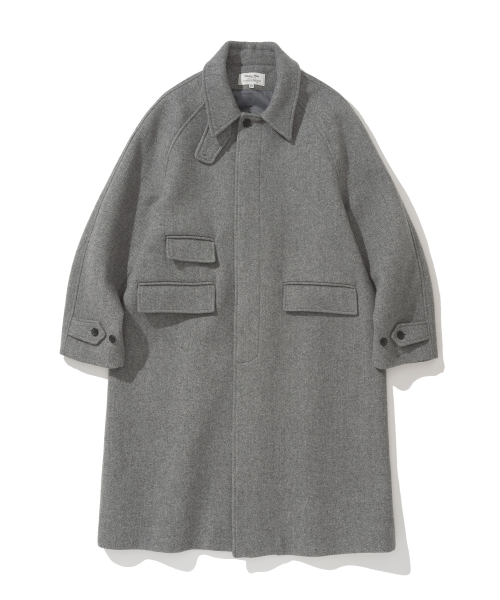 wool balmacaan coat grey herringbone