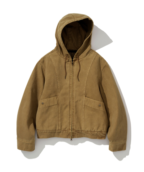 canvas hooded work jacket beige