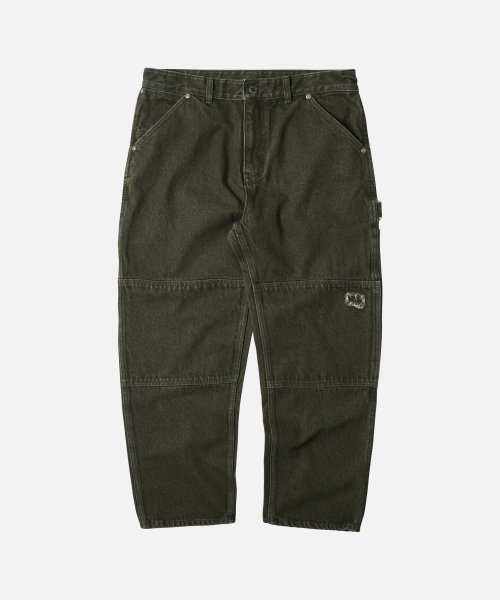 WASHED DENIM DOUBLE KNEE PANTS _ WASHED OLIVE