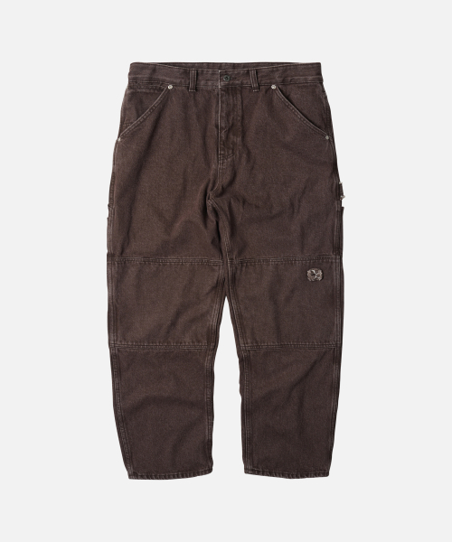 WASHED DENIM DOUBLE KNEE PANTS _ WASHED BROWN