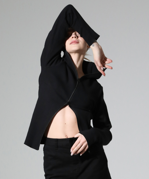 Трикотажный топ в рубчик на молнии 2-way Black