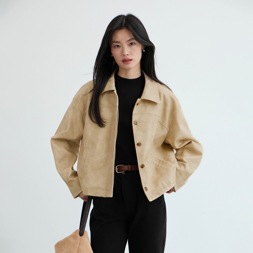 LS_Crop simple leather jacket_2color