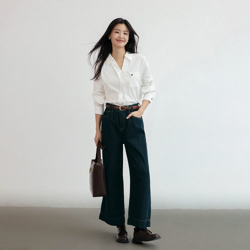 LS_High-waist semi wide pants_BLUE