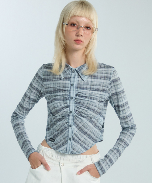 Клетчатая рубашка со сборками (Grey)