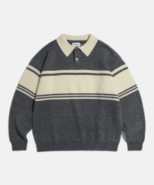 Stripe Rugby Knit Sweater Grey