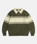 Stripe Rugby Knit Sweater Olive