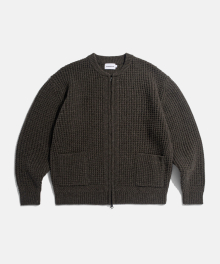 Heavyweight Waffle Zip Cardigan Mocha