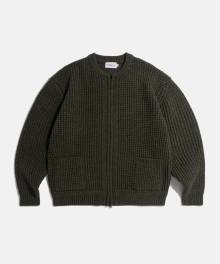 Heavyweight Waffle Zip Cardigan Olive