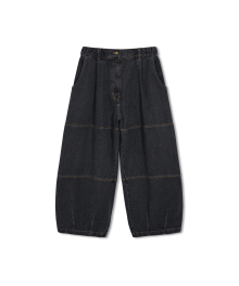 Stitch Panel Denim Balloon Pants - Grey