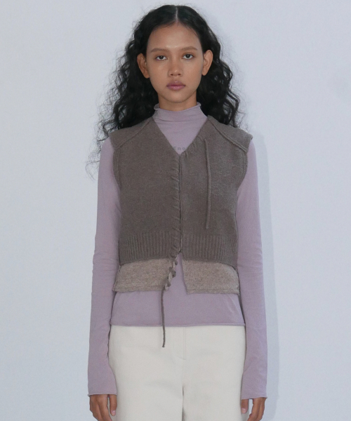 SUPERFINE MERINO WOOL SEWED VEST - GREYISH VIOLET