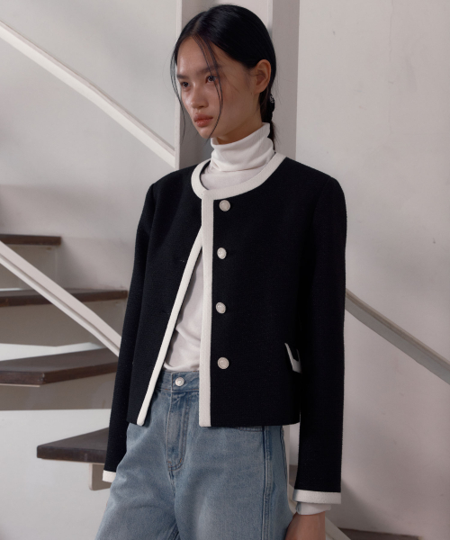 Trimming Tweed Jacket (Shine Black)