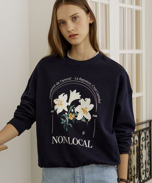 Glasshouse Lily Print Sweatshirt - Navy