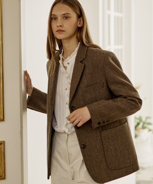 Three Button Wool Blend Classic Jacket - Brown