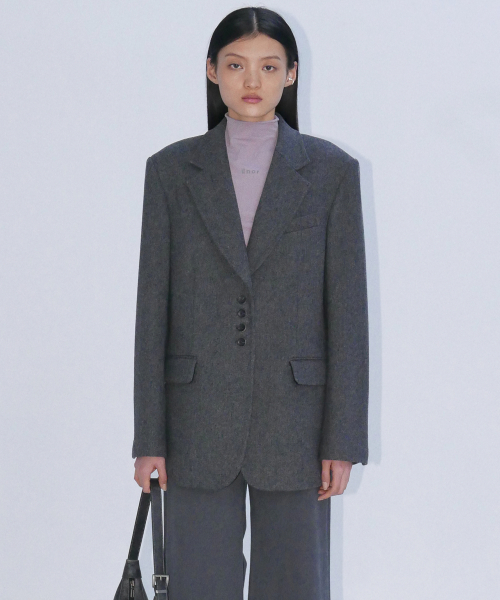 WOOL BLEND CLASSIC JACKET - DARK GREY