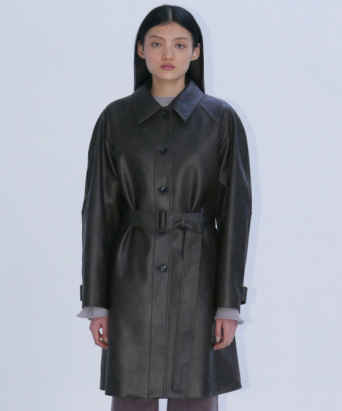 OVERFIT SINGLE LEATHER COAT - BROWN