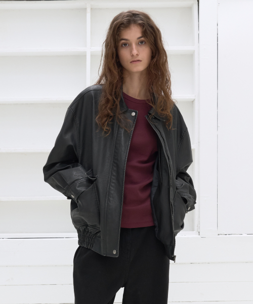 Винтажный кожаный блузон (Black)
