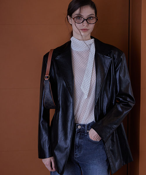 LINE POINT LEATHER SINGLE JACKET