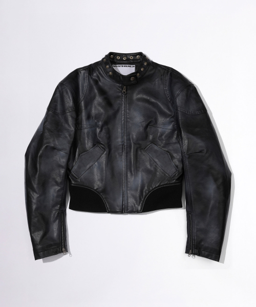 Emboss Faux Leather Bomber Black