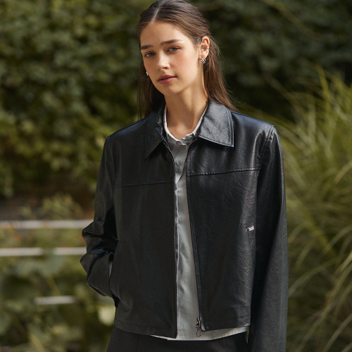 Pocket ad charm leather jacket - black
