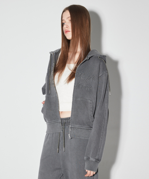Женское зип-худи с винтажным окрашиванием и аппликацией Charcoal Grey
