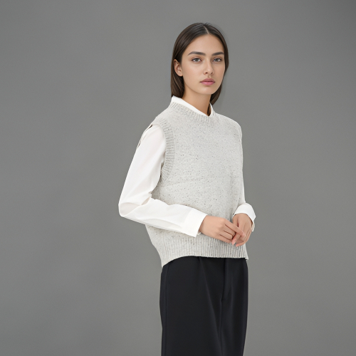 Round Neck трикотаж жилет _White
