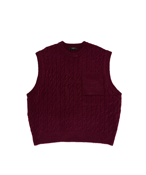 Вязаный жилет с косами и карманами (Burgundy)