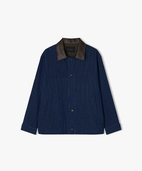 LKC32401 джинсовая куртка с кожаным цветным воротником Blue