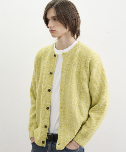 Кардиган с U-образным вырезом, меланжевый мягкий, Yellow
