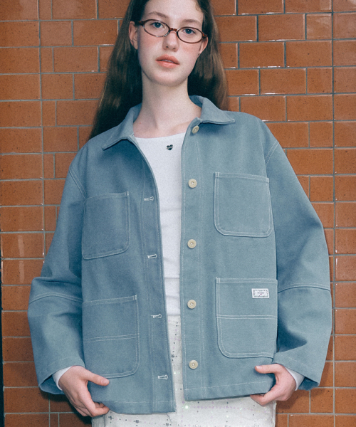 ◇RONRON◇ STITCH POINT OXFORD WORK JACKET BLUE 론론(RONRON) STITCH POINT OXFORD WORK JACKET BLUE - 사이즈