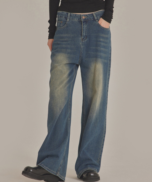 BUCKLE BACK WIDE-LEG JEANS_T423DE400
