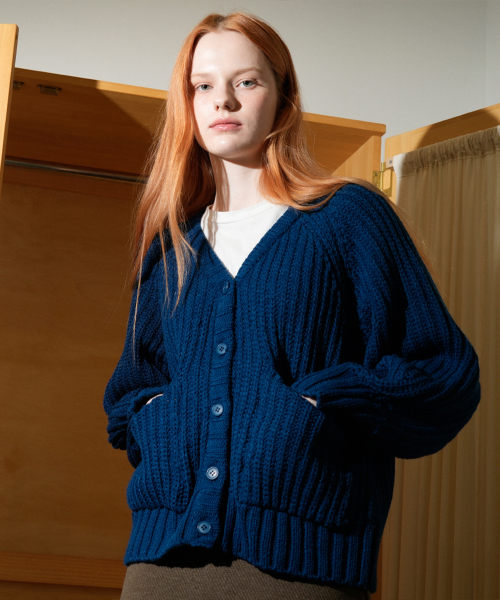 Poket Cable Knit Cardigan (Blue)