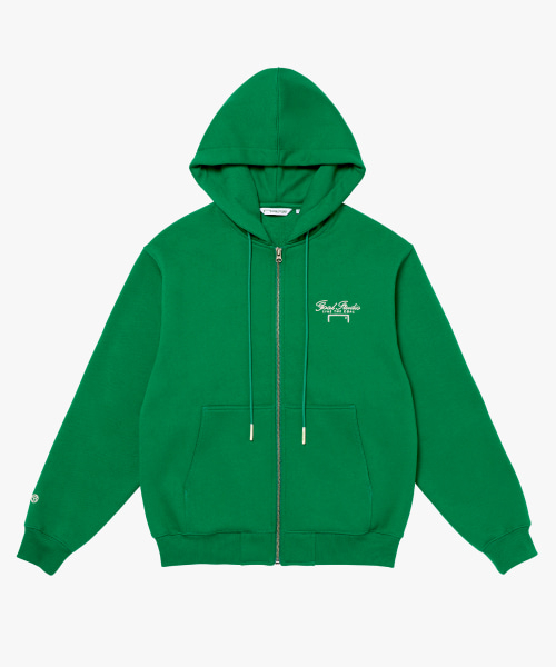 BASIC BRUSHED FULL ZIP-UP HOODIE-GREEN