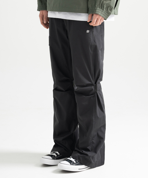 Poly Cotton RIB Buckle Pants - BLACK