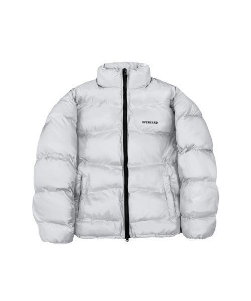 DISTRESSED STITCH PUFFER JACKET - GLOSSY LIGHT GREY