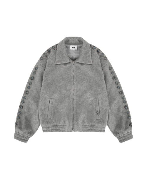 MUSINSA公式 | OY TURQUOISE STUD HAIRY WOOL JACKET - GREY