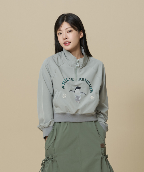 비비씨 어스() 펭귄 우븐패치 하프 집업 맨투맨_Olive 상품 이미지