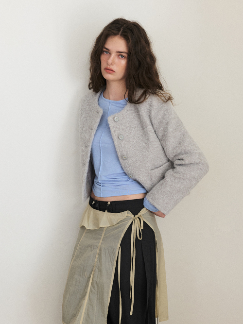에트몽(ETMON) Hairy Fur Tweed Jacket, Light Grey - 사이즈