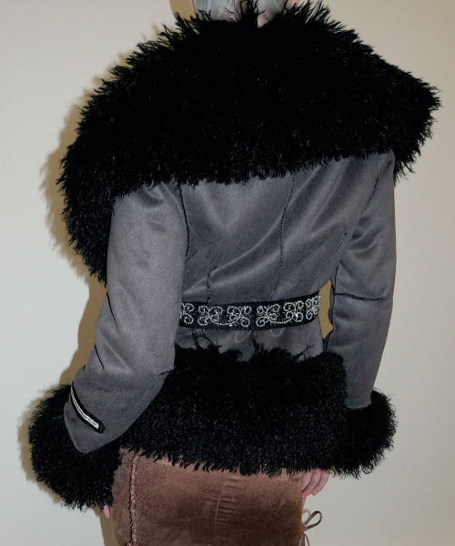 Beaded Faux Fur Robe Black