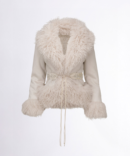 스컬프터 Beaded Faux Fur Robe Dirty White