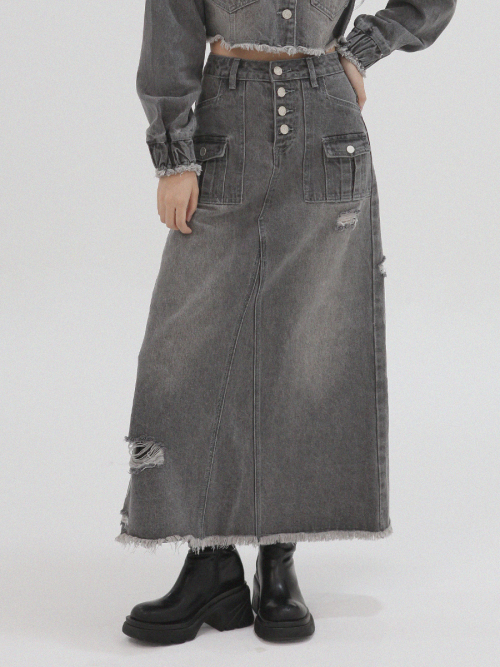 スカート Harper Tassel Pocket Denim Long Skirt BLUE WOMENS LIGHT BLUE DENIM LONG DENIM SKIRT – Roper Apparel