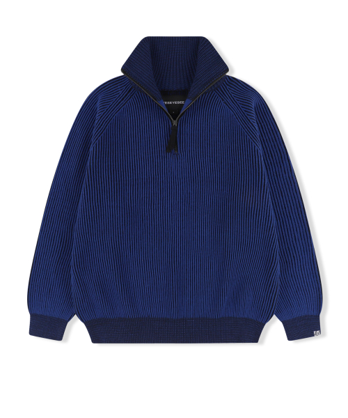 Rib Knit Half Zip up Blue