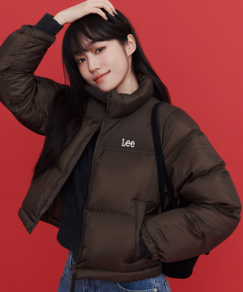 우먼 릿지 크롭 다운 브라운
