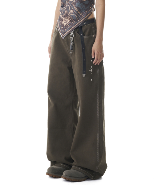 【AAKAM】Western Studded Cotton Pants 2Colors 아캄(AAKAM) Western Studded Cotton Pants (Khaki) - 사이즈
