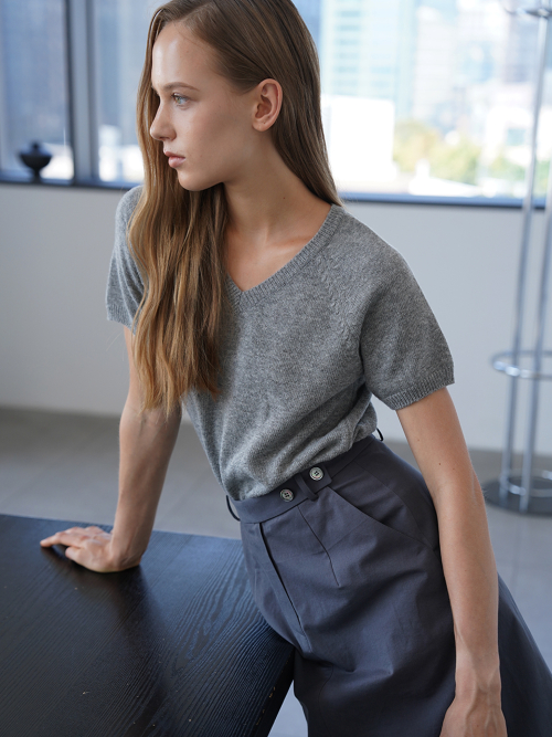 VERA CASHMERE шерсть HALF SLEEVE V-вырез KNIT (MELANGE серый)