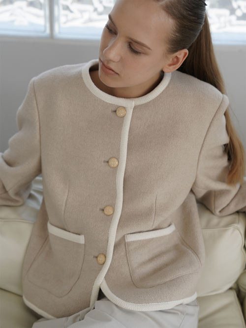 HARA TWEED шерсть куртка (BEIGE)