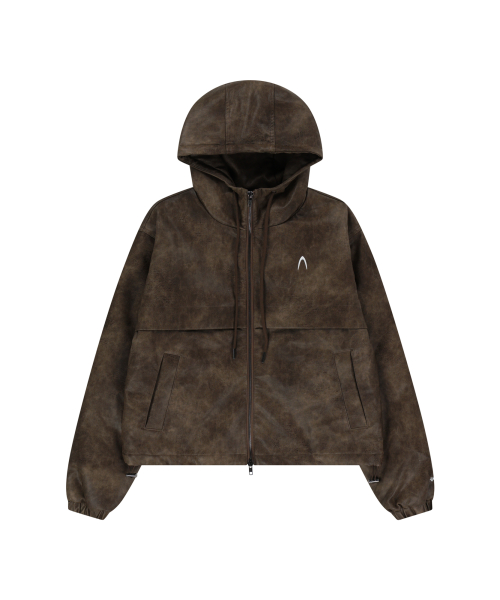 Leather Puffer Jacket (Brown)