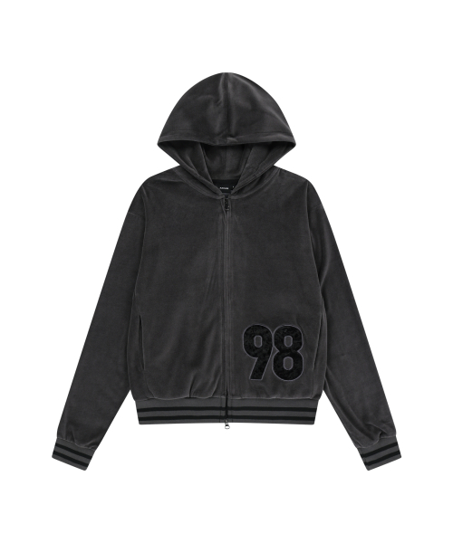 MUSINSA | AAKAM 98 Patch Velour Zip-Up Hoodie (Black)
