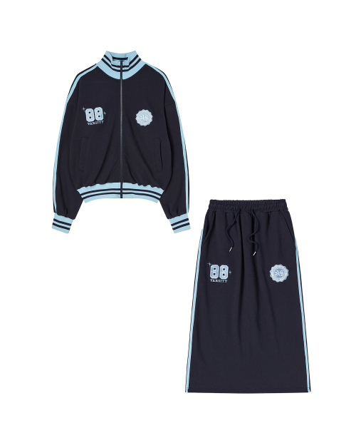 [Комплект] Спортивная куртка и длинная юбка с контрастными полосками Dark Navy